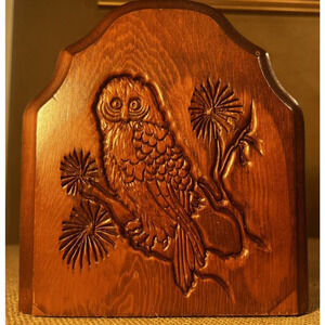 Book End Vintage Carved Owl on a Limb Stained Wood-Single Book End